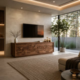 Natural Solid Wood TV Stand with Sculptural Wave Doors – Modern - Arboriswood - 3