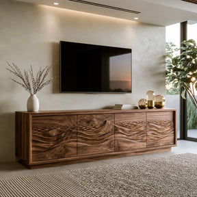 Natural Solid Wood TV Stand with Sculptural Wave Doors – Modern - Arboriswood - 7