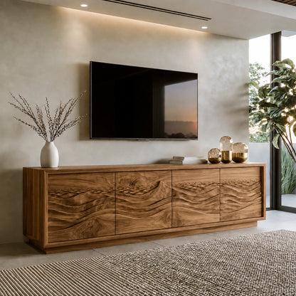 Natural Solid Wood TV Stand with Sculptural Wave Doors – Modern - Arboriswood - 9