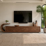 Natural Solid Wood TV Stand with Sculptural Wave Relief Doors – Japandi - Arboriswood - 7