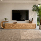 Natural Solid Wood TV Stand with Sculptural Wave Relief Doors – Japandi - Arboriswood - 9