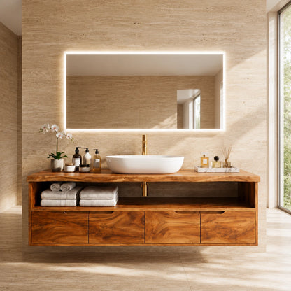Natural Solid Wood Vanity With Broad Floating Form and Layered Profile - ArborisWood - 10