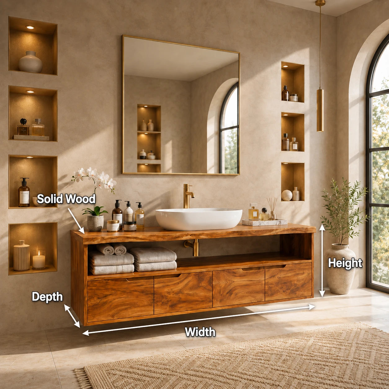 Natural Solid Wood Vanity With Broad Floating Form and Layered Profile - ArborisWood - 11