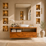 Natural Solid Wood Vanity With Broad Floating Form and Layered Profile - Arboriswood - 13