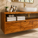 Natural Solid Wood Vanity With Broad Floating Form and Layered Profile - Arboriswood - 4
