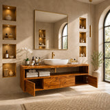 Natural Solid Wood Vanity With Broad Floating Form and Layered Profile - Arboriswood - 6