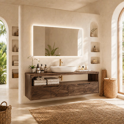 Natural Solid Wood Vanity With Broad Floating Form and Layered Profile - ArborisWood - 7