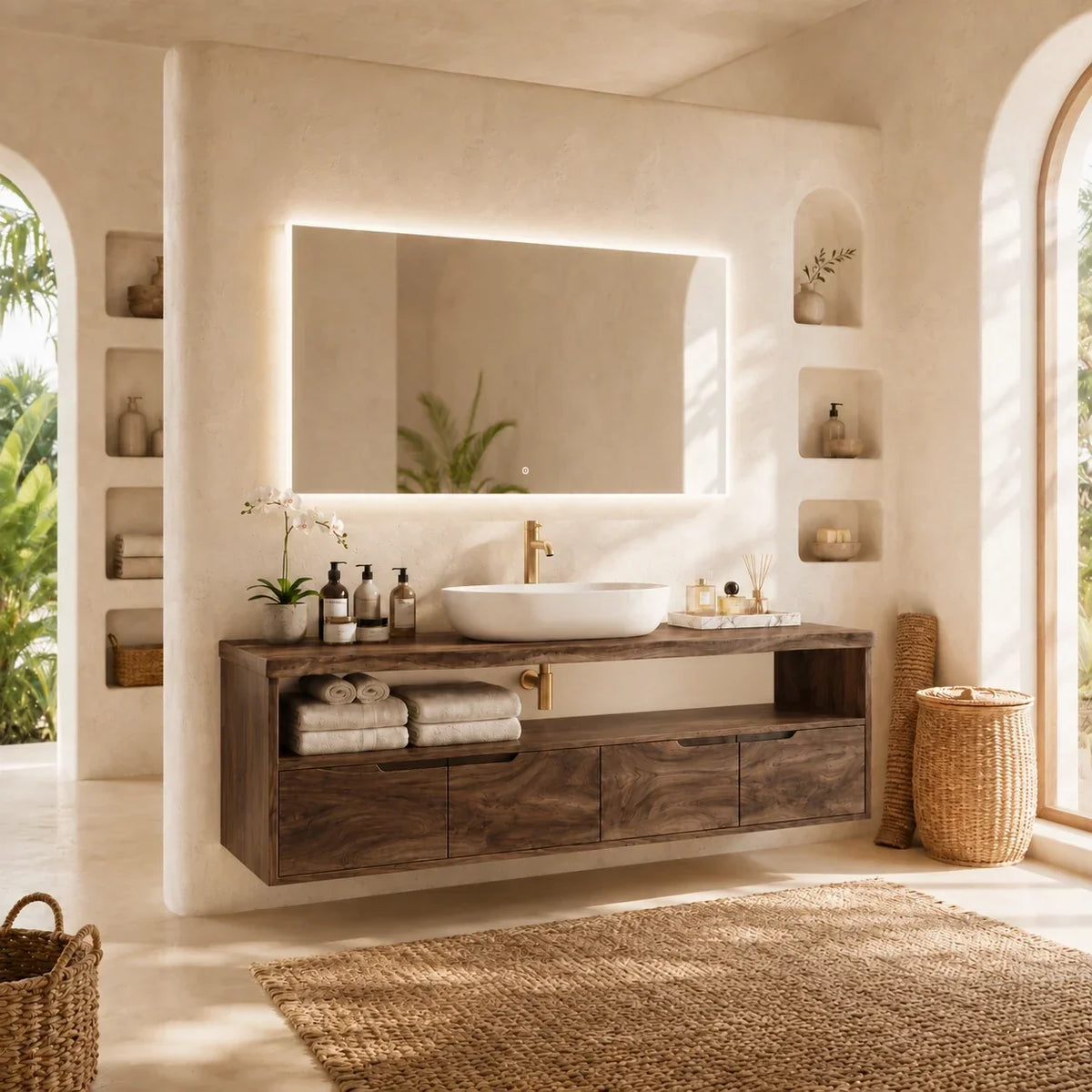 Natural Solid Wood Vanity With Broad Floating Form and Layered Profile - Arboriswood - 7
