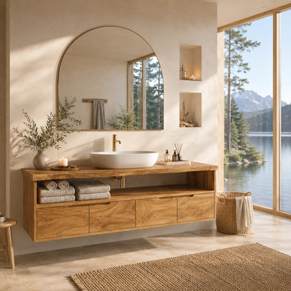 Natural Solid Wood Vanity With Broad Floating Form and Layered Profile - ArborisWood - 8