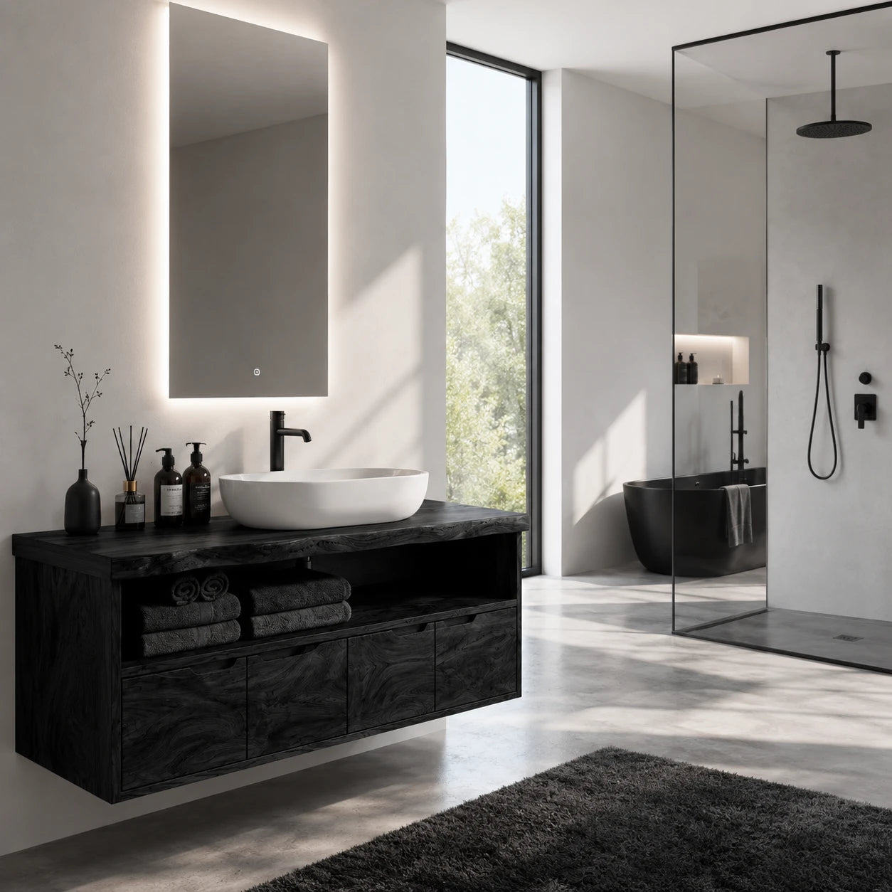 Natural Solid Wood Vanity With Broad Floating Form and Layered Profile - ArborisWood - 9