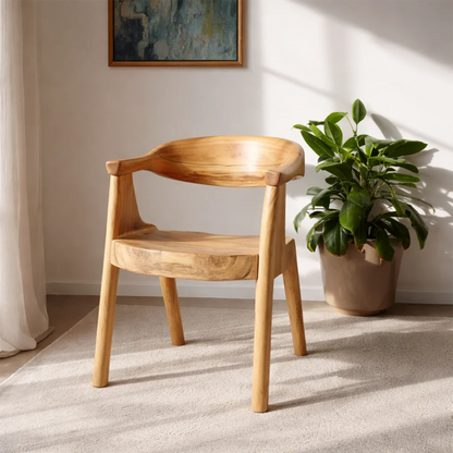 Natural Wood Chair with Curved Armrest and Sculpted Seat for Daily Comfort - ArborisWood - 6
