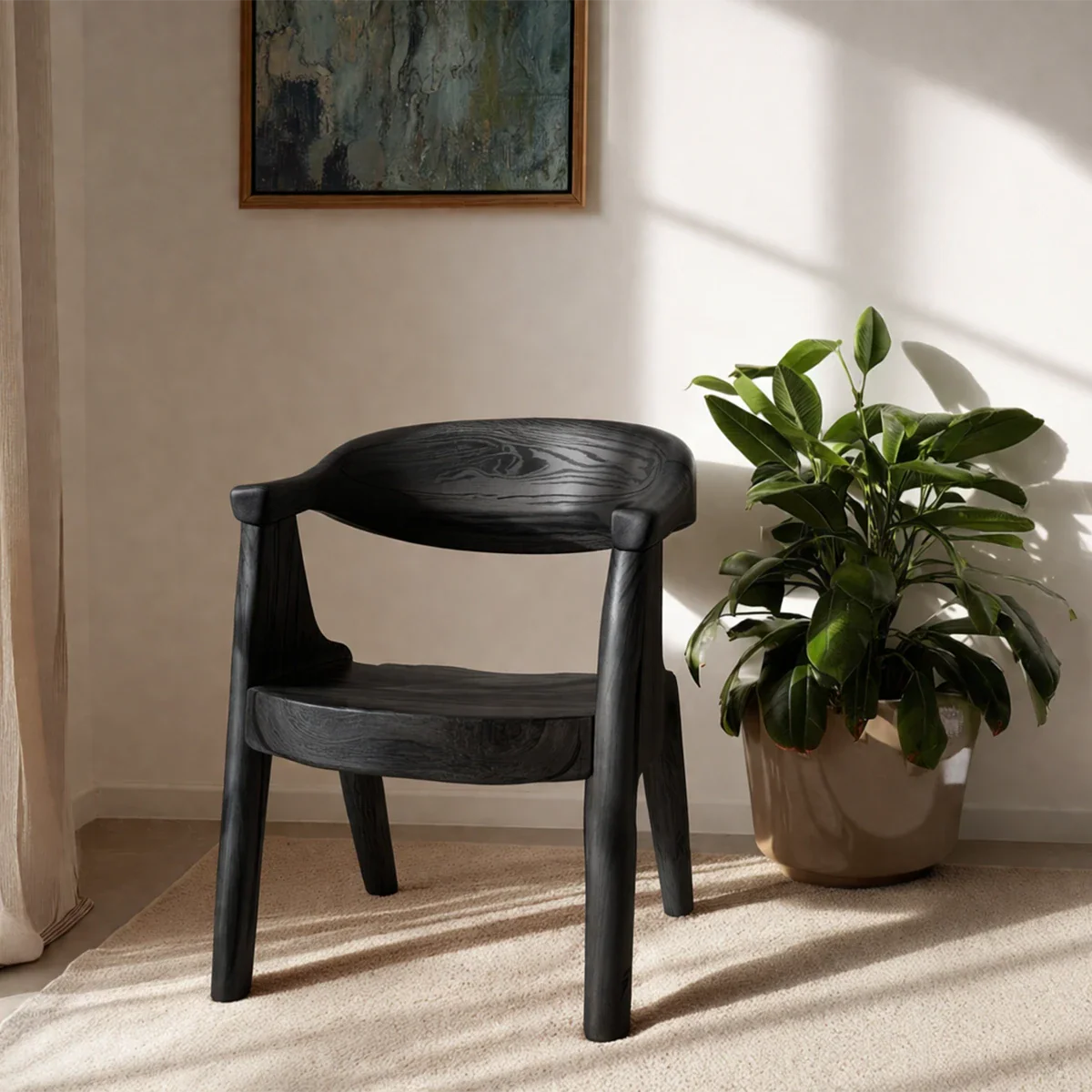 Natural Wood Chair with Curved Armrest and Sculpted Seat for Daily Comfort - ArborisWood - 7