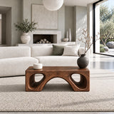 Natural Wood Coffee Table with Flat Top and Twin Carved Arch Pierced Block Base - Arboriswood - 11
