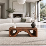 Natural Wood Coffee Table with Flat Top and Twin Carved Arch Pierced Block Base - Arboriswood - 12