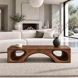 Natural Wood Coffee Table with Flat Top and Twin Carved Arch Pierced Block Base - Arboriswood - 13
