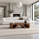 Natural Wood Coffee Table with Flat Top and Twin Carved Arch Pierced Block Base - Arboriswood - 3