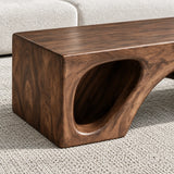 Natural Wood Coffee Table with Flat Top and Twin Carved Arch Pierced Block Base - Arboriswood - 4