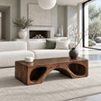 Natural Wood Coffee Table with Flat Top and Twin Carved Arch Pierced Block Base - Arboriswood