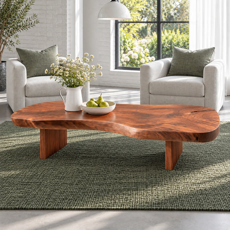 Natural Wood Coffee Table with Free-Form Live-Edge Slab on Twin Plank Legs - Arboriswood - 2