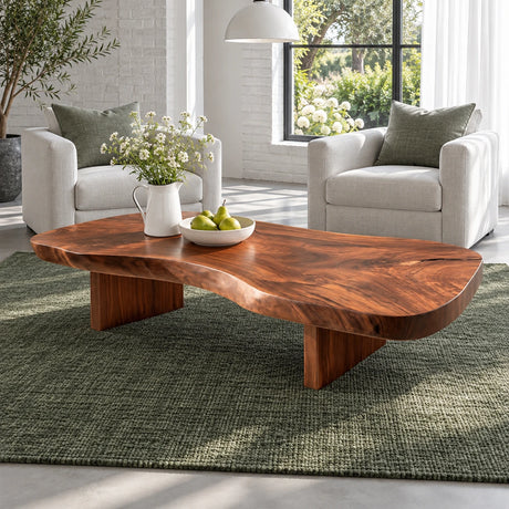 Natural Wood Coffee Table with Free-Form Live-Edge Slab on Twin Plank Legs - Arboriswood
