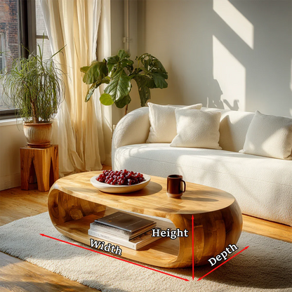 Natural Wood Coffee Table with Open Shelf – Modern Center Table for Easy Access Storage - ArborisWood - 10