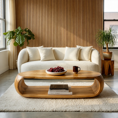 Natural Wood Coffee Table with Open Shelf – Modern Center Table for Easy Access Storage - ArborisWood - 12