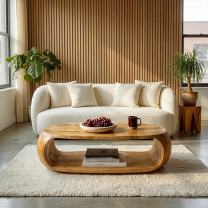 Natural Wood Coffee Table with Open Shelf – Modern Center Table for Easy Access Storage - ArborisWood - 3
