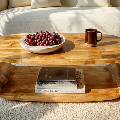 Natural Wood Coffee Table with Open Shelf – Modern Center Table for Easy Access Storage - ArborisWood - 4