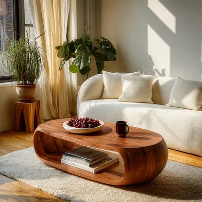 Natural Wood Coffee Table with Open Shelf – Modern Center Table for Easy Access Storage - ArborisWood - 6