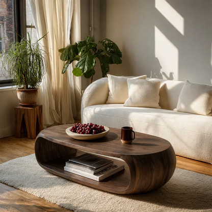 Natural Wood Coffee Table with Open Shelf – Modern Center Table for Easy Access Storage - ArborisWood - 7
