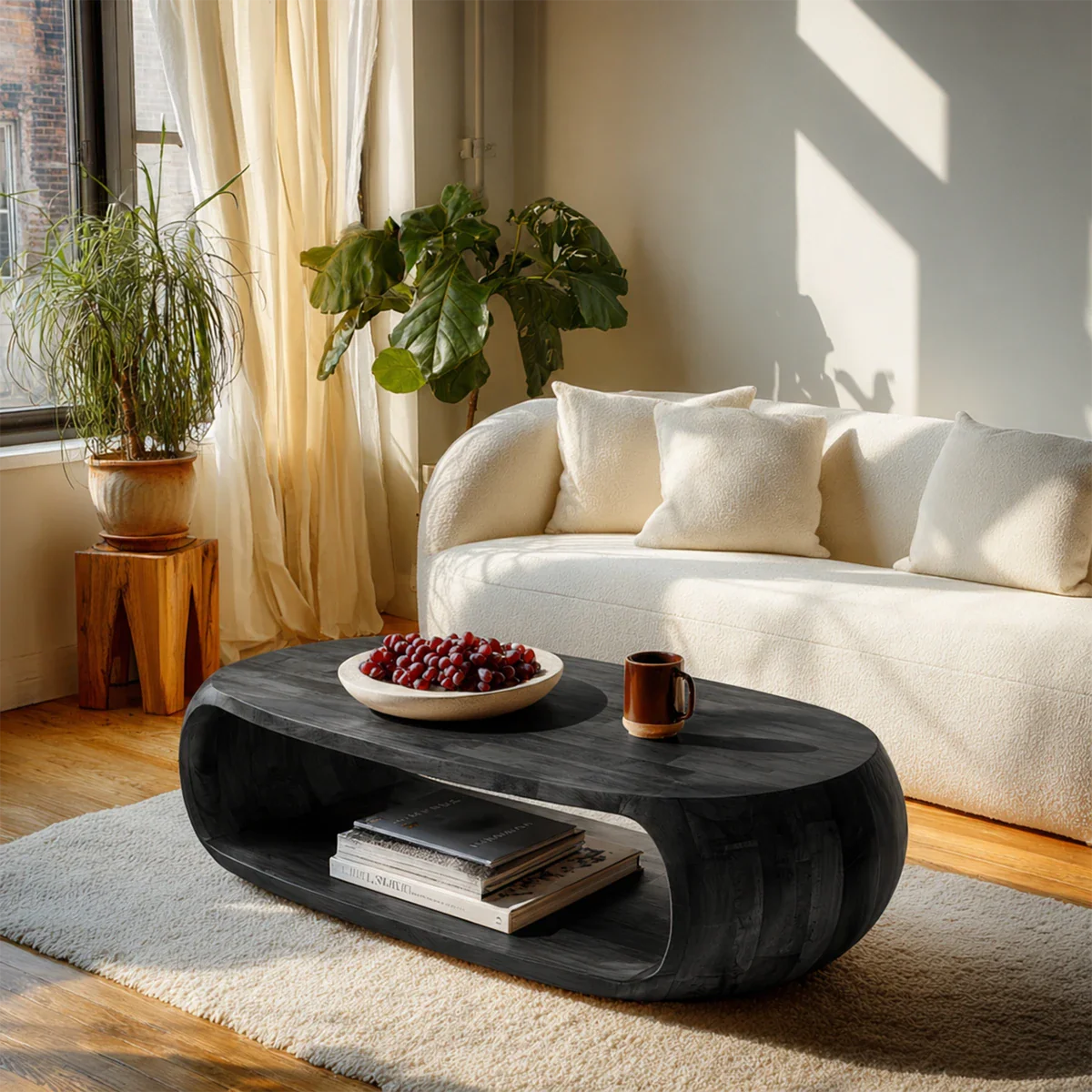 Natural Wood Coffee Table with Open Shelf – Modern Center Table for Easy Access Storage - ArborisWood - 8