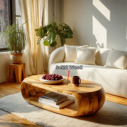 Natural Wood Coffee Table with Open Shelf – Modern Center Table for Easy Access Storage - ArborisWood - 9