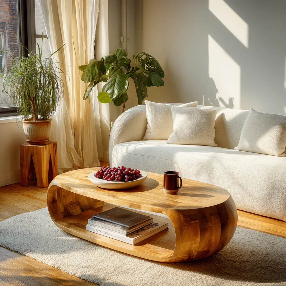 Natural Wood Coffee Table with Open Shelf – Modern Center Table for Easy Access Storage - ArborisWood