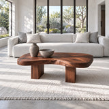 Natural Wood Coffee Table with Pebble-Form Slab Top on Twin Inset Block Plinths - Arboriswood - 11