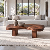 Natural Wood Coffee Table with Pebble-Form Slab Top on Twin Inset Block Plinths - Arboriswood - 12