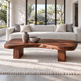 Natural Wood Coffee Table with Pebble-Form Slab Top on Twin Inset Block Plinths - Arboriswood - 13