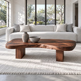 Natural Wood Coffee Table with Pebble-Form Slab Top on Twin Inset Block Plinths - Arboriswood - 2