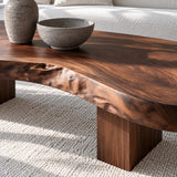 Natural Wood Coffee Table with Pebble-Form Slab Top on Twin Inset Block Plinths - Arboriswood - 4