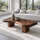 Natural Wood Coffee Table with Pebble-Form Slab Top on Twin Inset Block Plinths - Arboriswood - 6