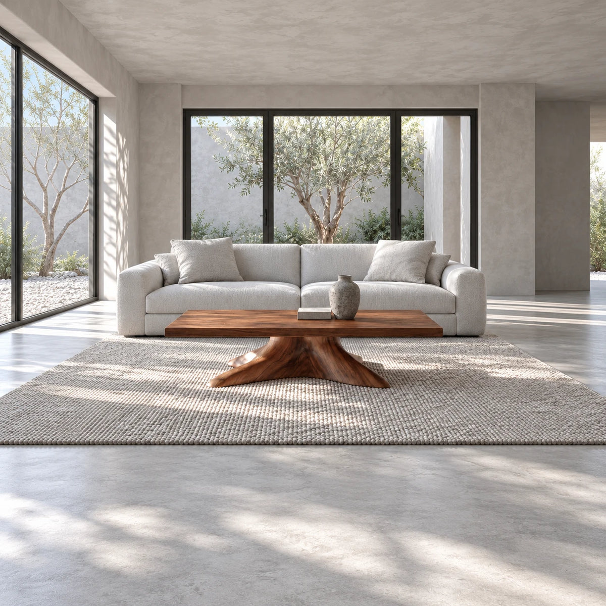 Natural Wood Coffee Table with Thick Slab Top on Carved Root-Flared Pedestal - Arboriswood - 3