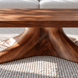 Natural Wood Coffee Table with Thick Slab Top on Carved Root-Flared Pedestal - Arboriswood - 4