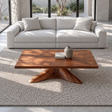 Natural Wood Coffee Table with Thick Slab Top on Carved Root-Flared Pedestal - Arboriswood - 5