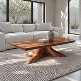 Natural Wood Coffee Table with Thick Slab Top on Carved Root-Flared Pedestal - Arboriswood - 6