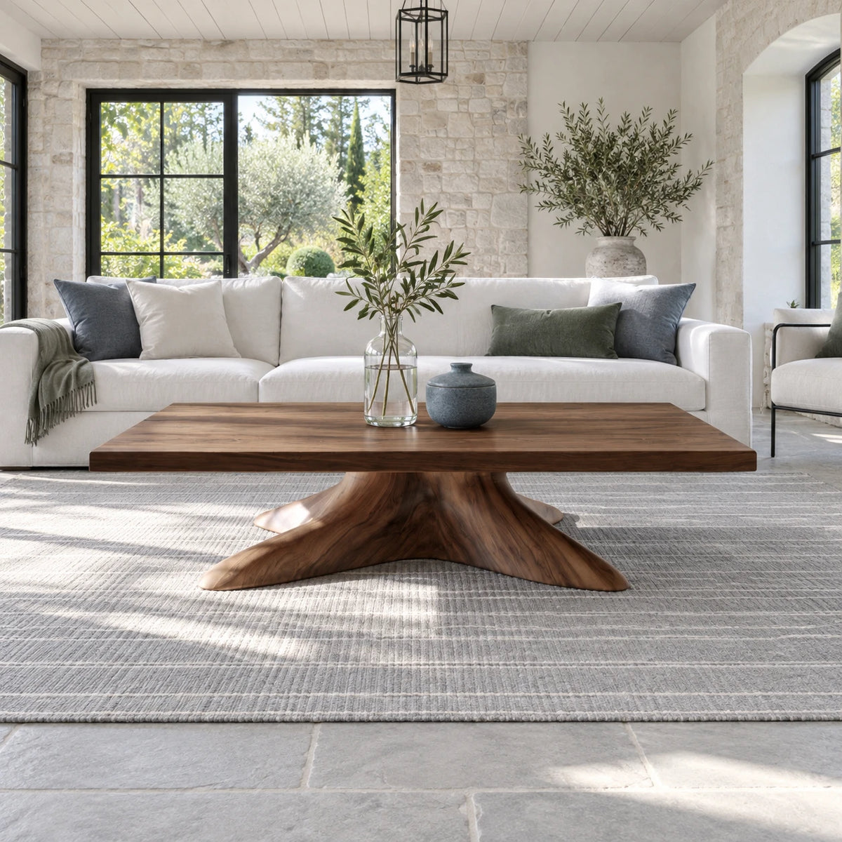 Natural Wood Coffee Table with Thick Slab Top on Carved Root-Flared Pedestal - Arboriswood - 8