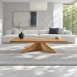 Natural Wood Coffee Table with Thick Slab Top on Carved Root-Flared Pedestal - Arboriswood - 9