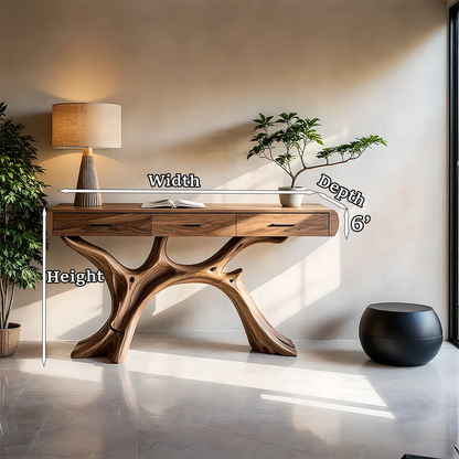 Natural Wood Console Table with Drawers and Sculptural Base for Decor Styling - ArborisWood - 10
