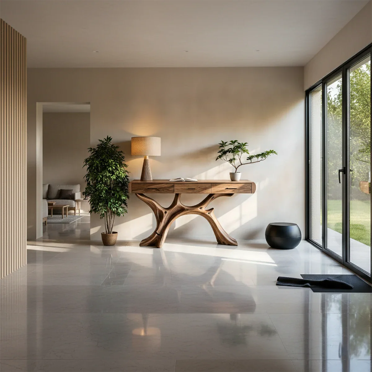 Natural Wood Console Table with Drawers and Sculptural Base for Decor Styling - ArborisWood - 2