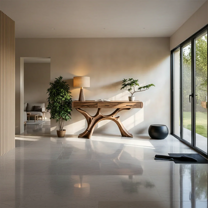 Natural Wood Console Table with Drawers and Sculptural Base for Decor Styling - ArborisWood - 2