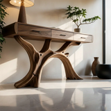 Natural Wood Console Table with Drawers and Sculptural Base for Decor Styling - Arboriswood - 4