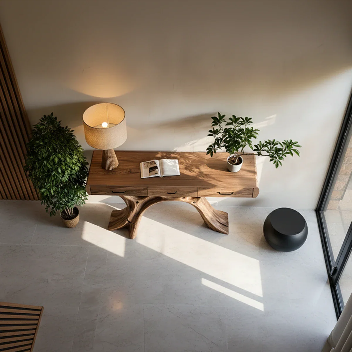 Natural Wood Console Table with Drawers and Sculptural Base for Decor Styling - ArborisWood - 5
